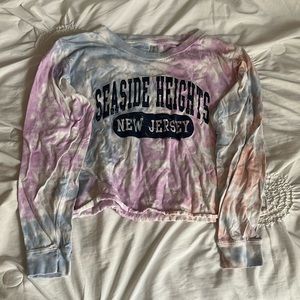 Seaside heights blue and purple tie dye cropped long sleeve